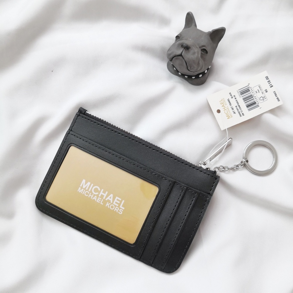 NWT Michael Kors Jet Set Travel Logo Small Zip Coinpouch ID Holder Black $118 - Picture 2 of 3